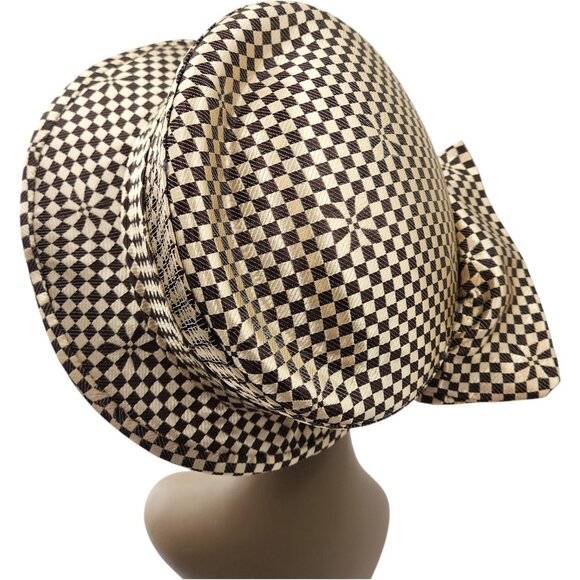 Vintage Perche Couture Kentucky Derby Hat Wide Brim Check Pattern Asymmetrical - Picture 5 of 11